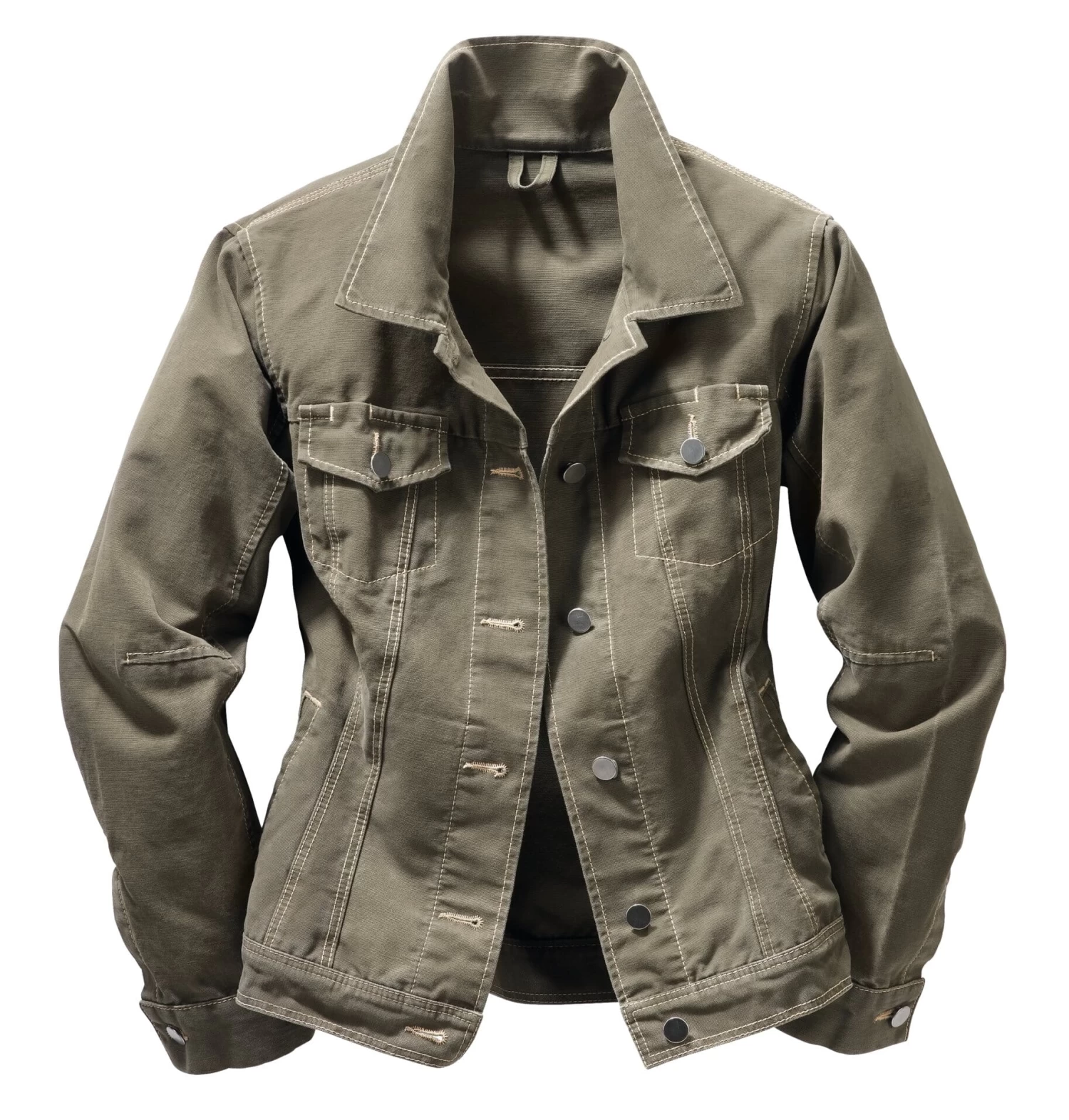 Dames Werkjas Katoen Canvas, Olive 1 Dames Werkjas Katoen Canvas, Olive