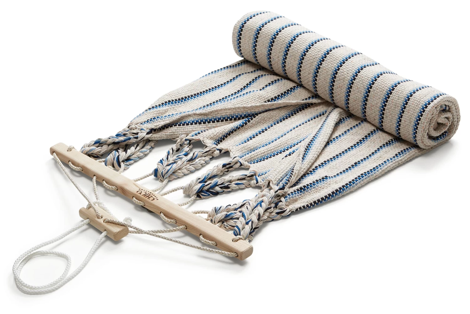 Enkele Hangmat Katoen, Beige_Blauw 2 Enkele Hangmat Katoen, Beige_Blauw - Afbeelding 2