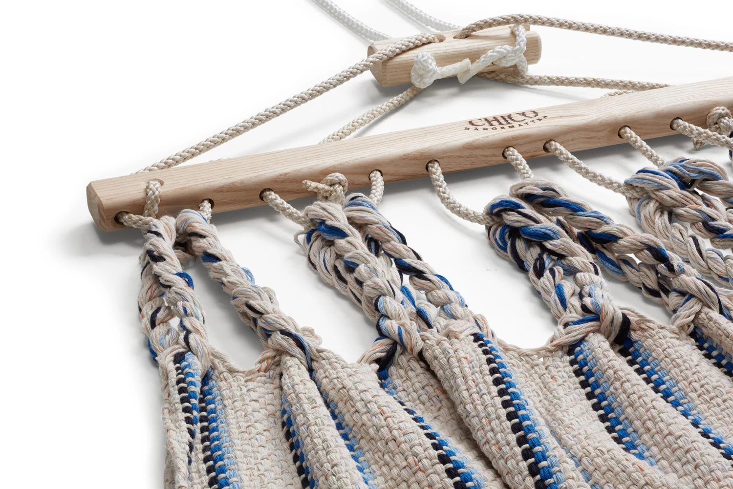 Enkele Hangmat Katoen, Beige_Blauw 3 Enkele Hangmat Katoen, Beige_Blauw - Afbeelding 3